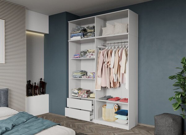 Dulap dormitor 4 usi alb+oglinda 164,4 x 240,3 cm - Dallas