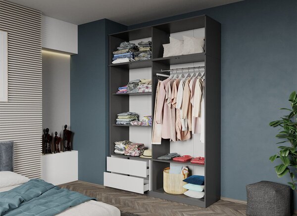 Dulap dormitor 4 usi Gri+oglinda 164,4 x 240,3 cm - Dallas