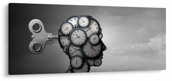 Tablou artistic cu cu cap și ceas (120x50 cm)