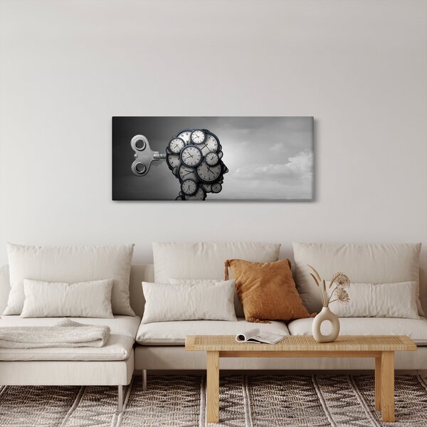 Tablou artistic cu cu cap și ceas (120x50 cm)