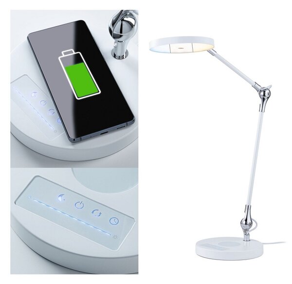 Paulmann Numis lampă masă LED, funcție încărc, alb, reglabil, Alb, Studiu / Birou, Metal, Modern