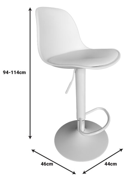Scaun bar Louser inaltime ajustabila alb cu perna baza metalica alba 44x46x114 cm