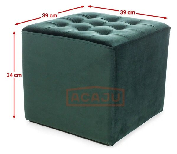 Taburet LORI, stofa catifelata verde, 39x39x34 cm