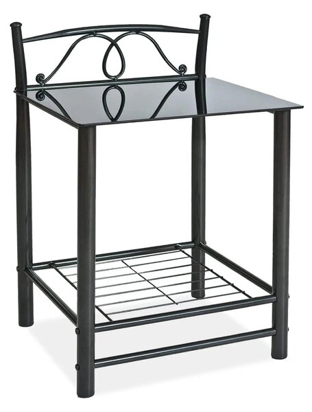 Noptiera ET920, negru, metal/sticla, 49x46x65 cm