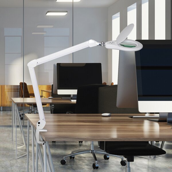 Maul MAULsource Lampă de mărire LED, albă, 51 cm, dimabil, reglabil, Alb, Studiu / Birou, Plastic, Modern, Corpuri de iluminat cu clemă / cu fișă