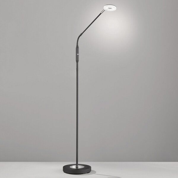 FISCHER & HONSEL Lampă podea LED Dent, dimabilă, CCT, 1 bec negru, reglabil, Negru, Camera de zi / sufragerie, Metal, Modern
