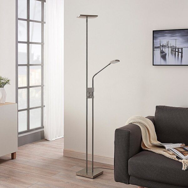 Lindby lampadar LED Jonne, unghiular, braț de citit, dimabil, 180 cm, reglabil, Metalic, Camera de zi / sufragerie, Metal, Modern, Lumină de lectură