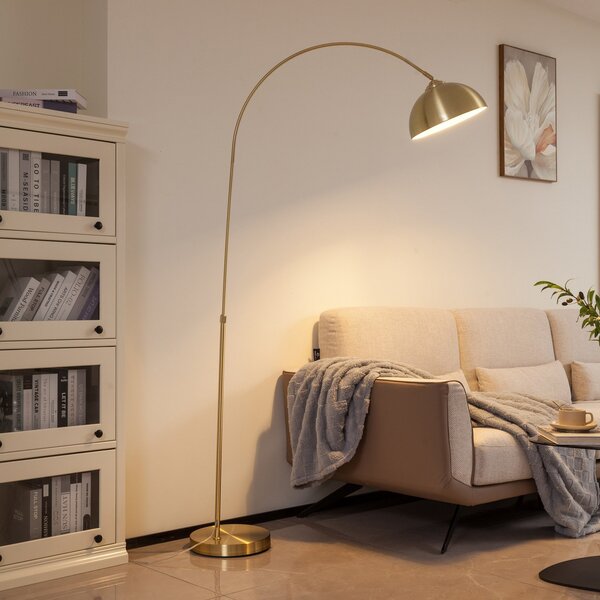 Lindby Lampă cu arc Lennart, alamă, reglabilă pe înălțime, E27, Auriu / Alamă, Camera de zi / sufragerie, Metal, Modern