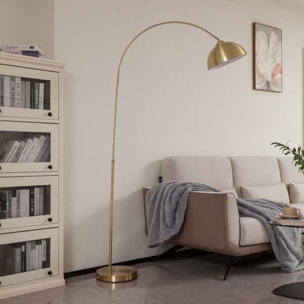 Lindby Lampă cu arc Lennart, alamă, reglabilă pe înălțime, E27, Auriu / Alamă, Camera de zi / sufragerie, Metal, Modern