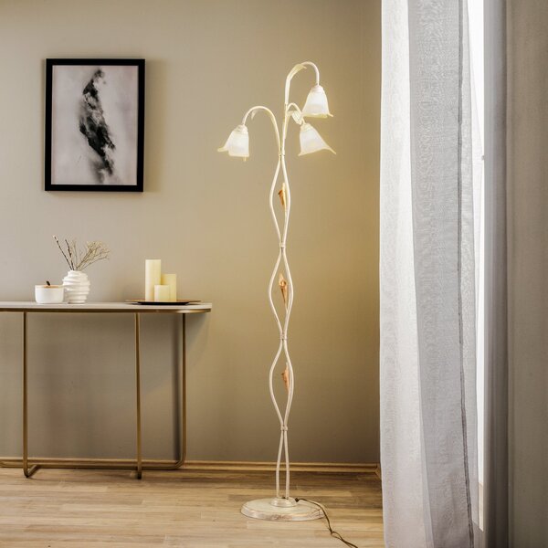 ONLI Lampadar Lucrezia în culoarea fildeș cu abajur flori, Bej, Camera de zi / sufragerie, Sticlă, Casă de țară / Rustic, Proiector suspendat