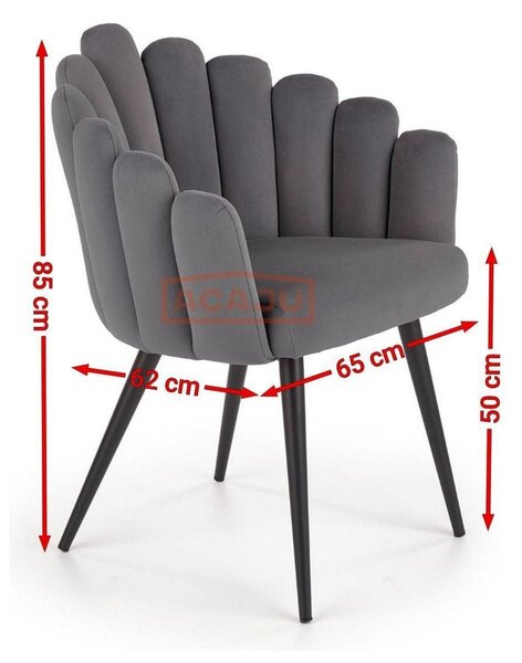Scaun tapitat K410, roz/negru, stofa catifelat/metal, 65x62x85 cm