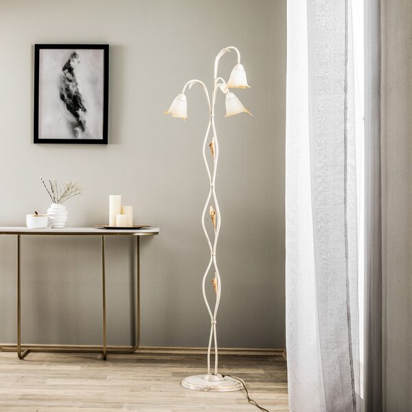 ONLI Lampadar Lucrezia în culoarea fildeș cu abajur flori, Bej, Camera de zi / sufragerie, Sticlă, Casă de țară / Rustic, Proiector suspendat