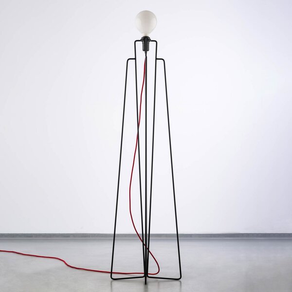 GRUPA Model M1 lampă podea LED negru, cablu roșu, Negru, Camera de zi / sufragerie, Metal, Modern