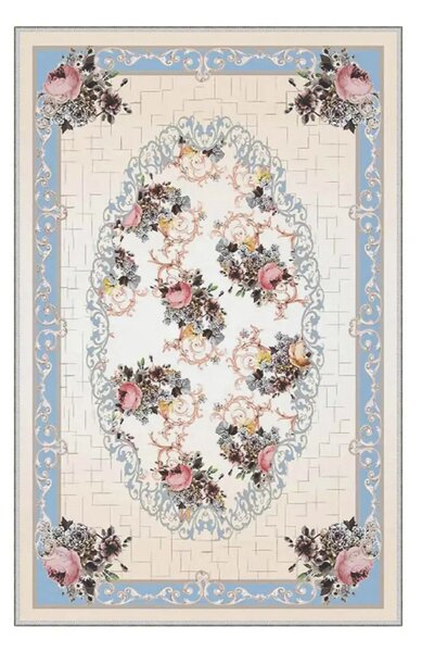 Covor 100×150 cm – model floral, albastru cald Siena
