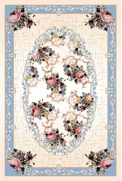 Covor 100×150 cm – model floral, albastru cald Siena