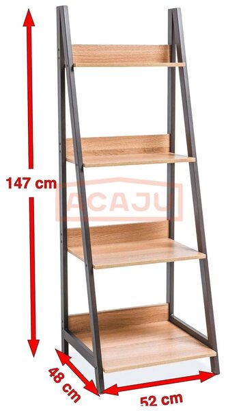 Etajera MATIS A, stejar/negru, 52x48x147 cm
