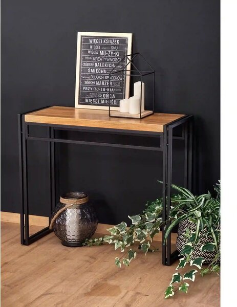 Consola BOLIVAR KN1, stejar auriu/negru, 90x35x76 cm