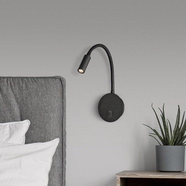 ACB ILUMINACIÓN Lyon LED lampă de citit montată pe perete, braț flexibil, întrerupător, negru, Negru, dormitor, Aluminiu, Modern