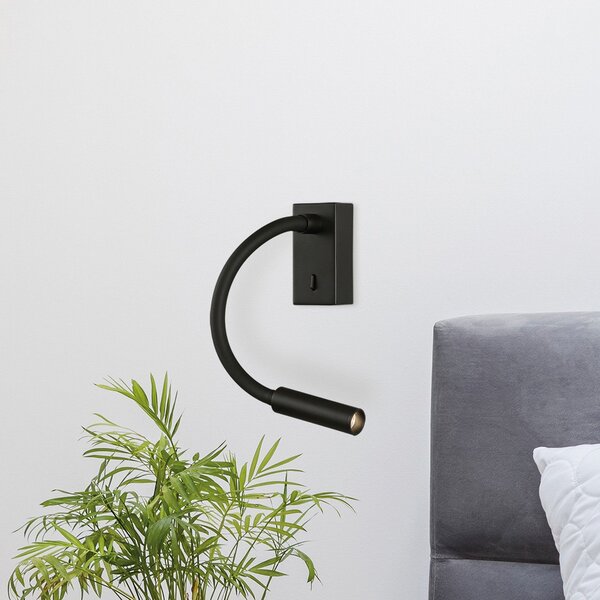 ACB ILUMINACIÓN Lumină de citit cu LED montată pe perete Cio, întrerupător, braț flexibil, 930,, Negru, dormitor, Aluminiu, Modern