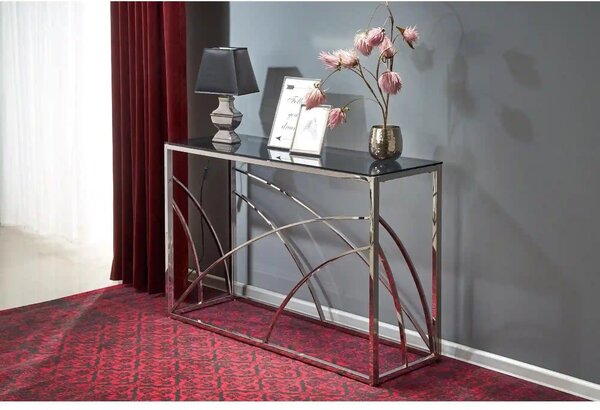 Consola KN5, negru fumuriu/crom, sticla securizata/otel, 120x40x78 cm