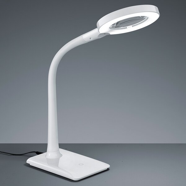 Trio Lighting Cu picior - lampă LED cu lupă Lupo, albă, reglabil, Alb, Studiu / Birou, Plastic, Modern, Birou de masă