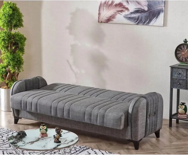 Canapea extensibila cu spatiu de depozitare 220x87x93 cm – stofa gri – Elegance