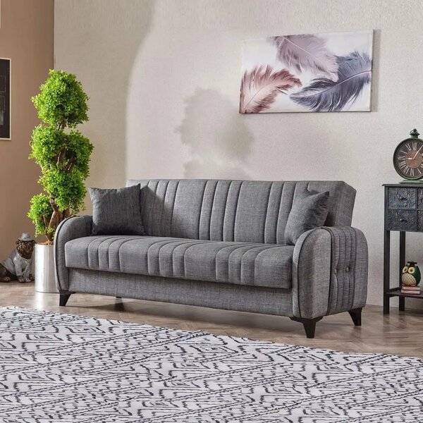 Canapea extensibila cu spatiu de depozitare 220x87x93 cm – stofa gri – Elegance