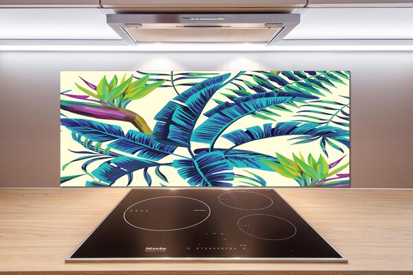Panou sticlă bucătărie frunze tropicale