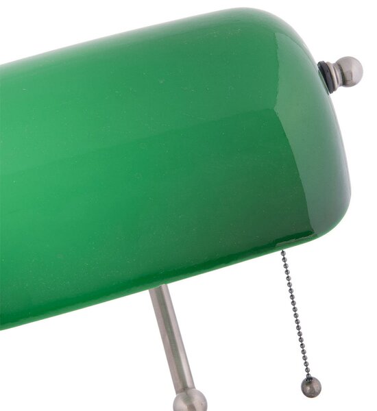 Clayre&Eef Lampă bancher Verda cu picior din nichel, Verde, Studiu / Birou, Sticlă