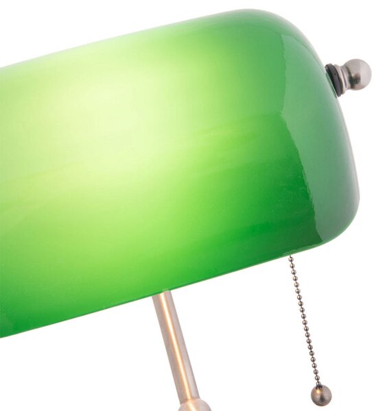 Clayre&Eef Lampă bancher Verda cu picior din nichel, Verde, Studiu / Birou, Sticlă