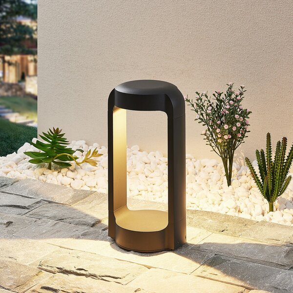 Lucande lampă cu soclu LED Habsa, 30 cm, antracit, metal, Negru, Metal, Modern