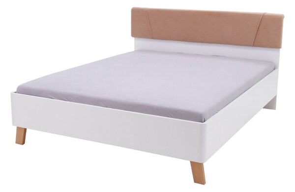 Cadru pat OLINDA 160x200, alb/maro, cu panouri laterale si iluminare l