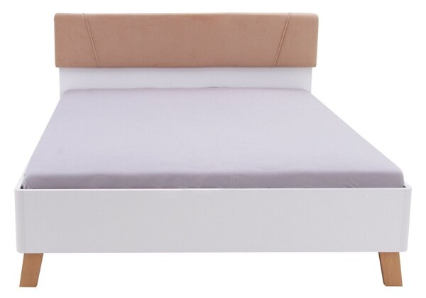 Cadru pat OLINDA 160x200, alb/maro, cu panouri laterale si iluminare l
