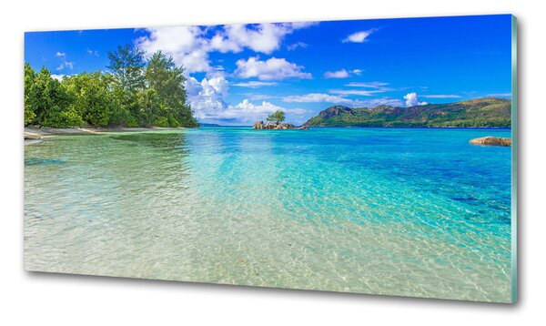 Panou sticlă decorativa bucătărie plaja Seychelles