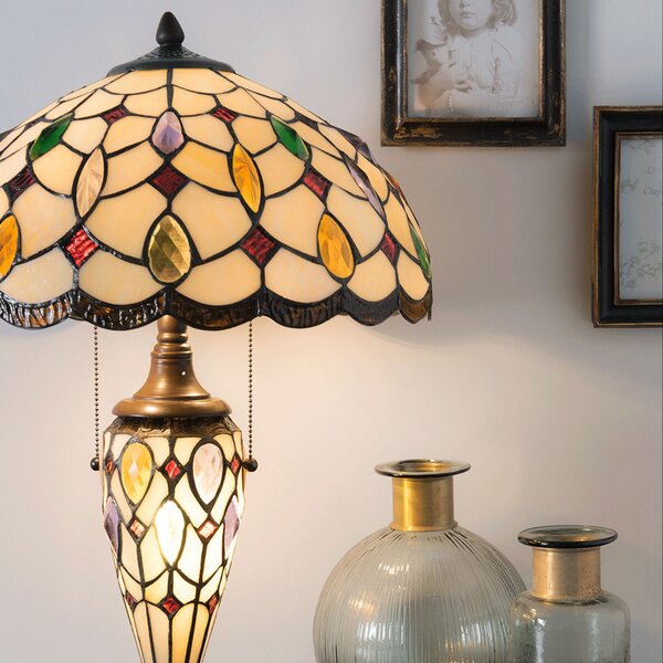 Clayre&Eef Lampă masă 5182 abajur de sticlă colorat Tiffany, Multicolor, Camera de zi / sufragerie, Sticlă, Tiffany
