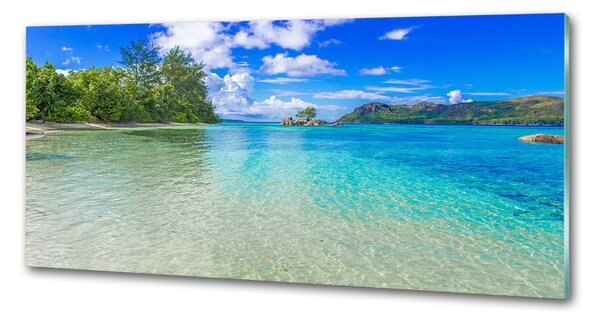 Panou sticlă decorativa bucătărie plaja Seychelles