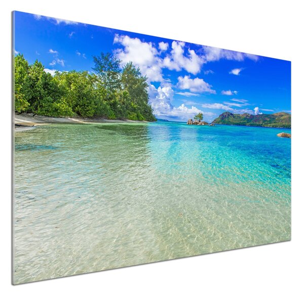 Panou sticlă decorativa bucătărie plaja Seychelles