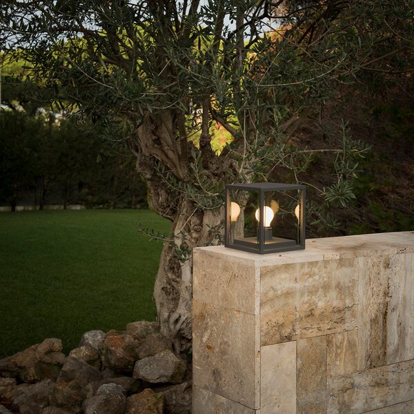 FARO BARCELONA Lampă cu soclu Nala în formă de cub, gri închis, Gri, Metal, Modern, Felinar