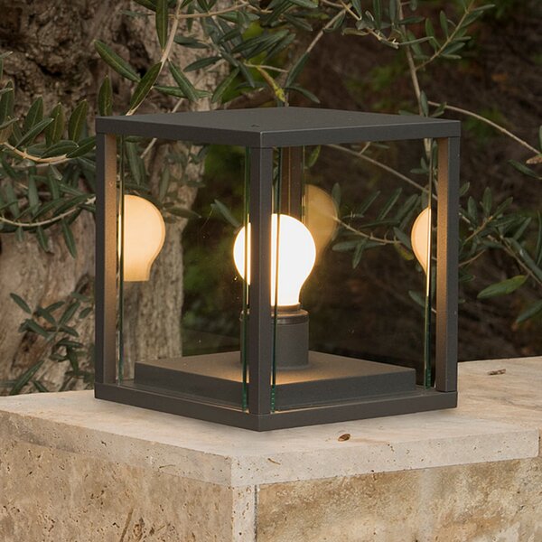 FARO BARCELONA Lampă cu soclu Nala în formă de cub, gri închis, Gri, Metal, Modern, Felinar