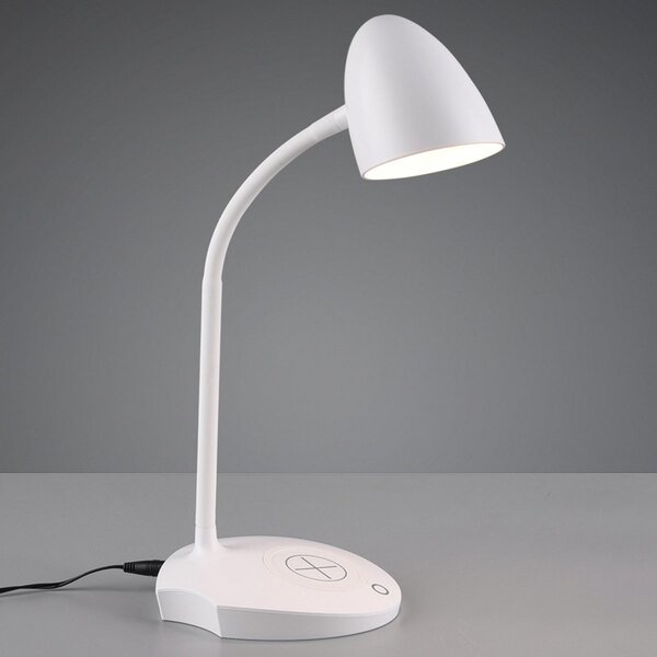 Reality Leuchten Lampă masă LED Load, stație încărcare induct., alb, reglabil, Alb, Studiu / Birou, Plastic, Modern