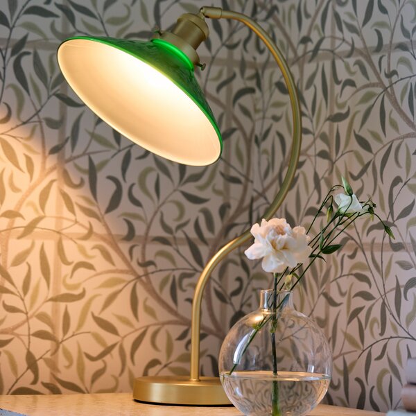 PR Home Lampă de masă Axel, alamă, abajur din sticlă verde, Bronz / Alamă Veche, Camera de zi / sufragerie, Sticlă, Vintage