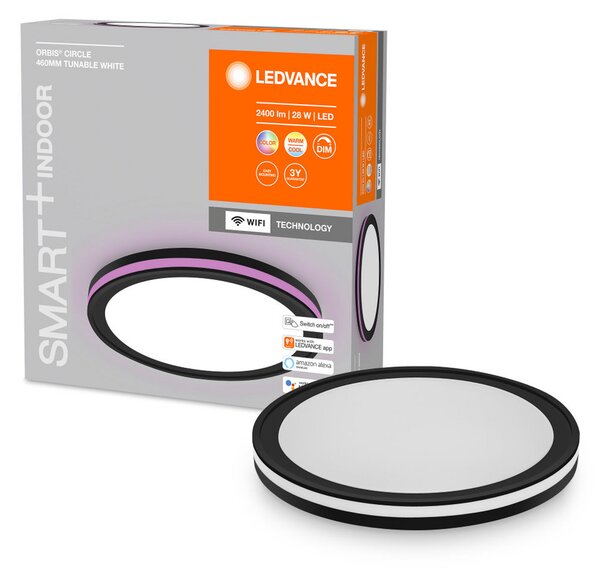 LEDVANCE SMART+ WiFi Orbis Circle CCT RGB negru, reglabil, Negru, Hol, Plastic, Modern