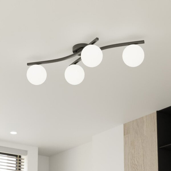 EMIBIG LIGHTING Plafonieră Opus, lungime 85 cm, opal, 84 4 becuri., reglabil, Negru, Camera de zi / sufragerie, Metal, Modern