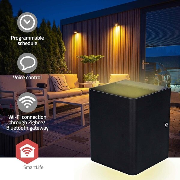 Nedis ZBLOW10RGBW - Lampă LED RGBW pentru exterior, reglabilă, LED/12W/230V, IP65, Wi-Fi Tuya, negru