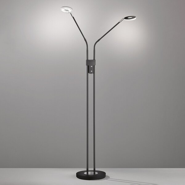 FISCHER & HONSEL Lampă podea LED Dent, dimabilă, CCT, 2 x 6W negru, reglabil, Negru, Camera de zi / sufragerie, Metal, Modern