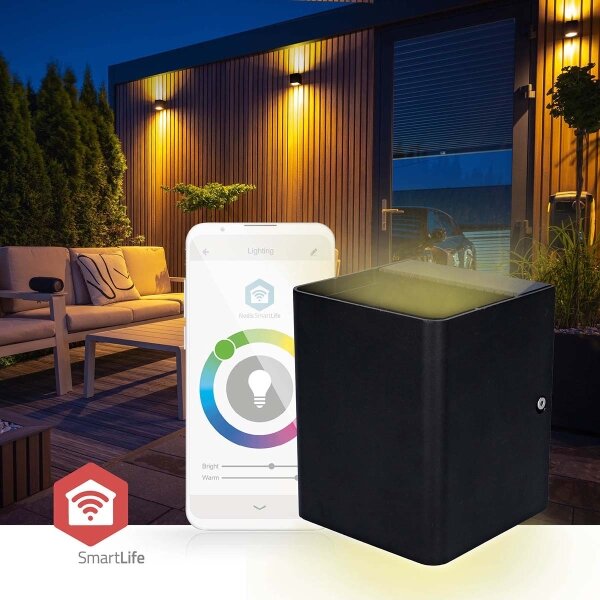 Nedis ZBLOW10RGBW - Lampă LED RGBW pentru exterior, reglabilă, LED/12W/230V, IP65, Wi-Fi Tuya, negru