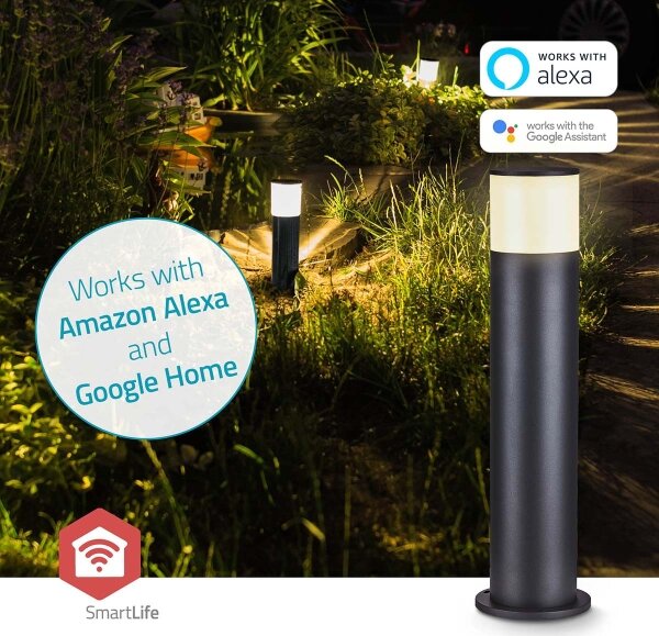 Nedis ZBLOP10RGBW - Lampă LED RGBW pentru exterior, dimabilă, 10 W, 230 V, IP65, Wi-Fi Tuya, neagră