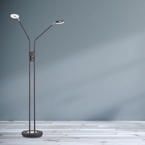 FISCHER & HONSEL Lampă podea LED Dent, dimabilă, CCT, 2 x 6W negru, reglabil, Negru, Camera de zi / sufragerie, Metal, Modern
