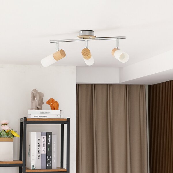 Lindby Christoph reflector LED lemn, 3 becuri, alungibil, reglabil, Lemn, dormitor, Lemn, Casă de țară / Rustic