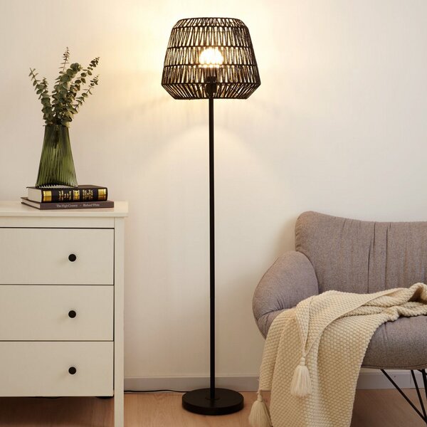 Pauleen Timber Pearl lampă podea abajur împletit, Negru, Camera de zi / sufragerie, Hârtie / Carton
